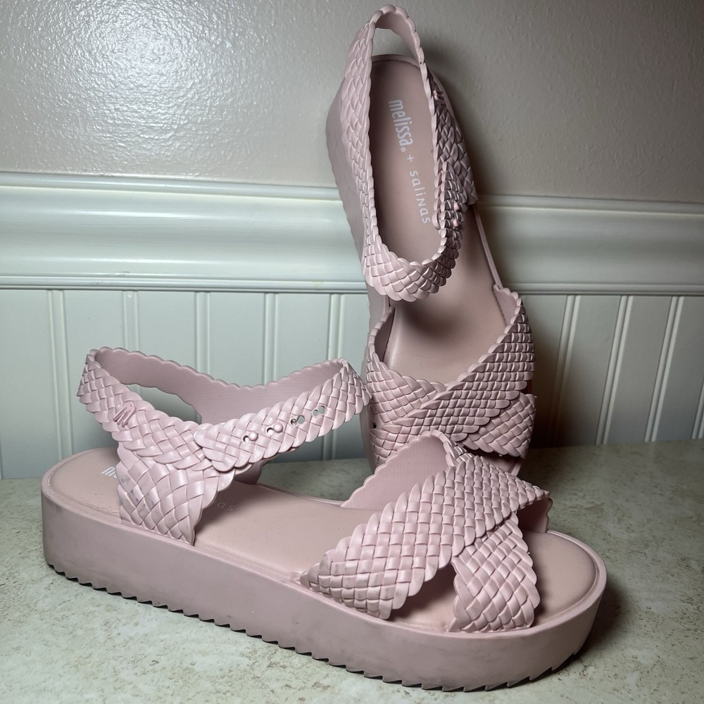 Melissa x Salinas Pink Woven Jelly Platform Sandals Criss Cross Strap Size 10‎